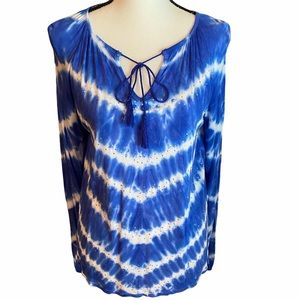 INC Long Sleeve Top Blue White Tie Dye Size Medium